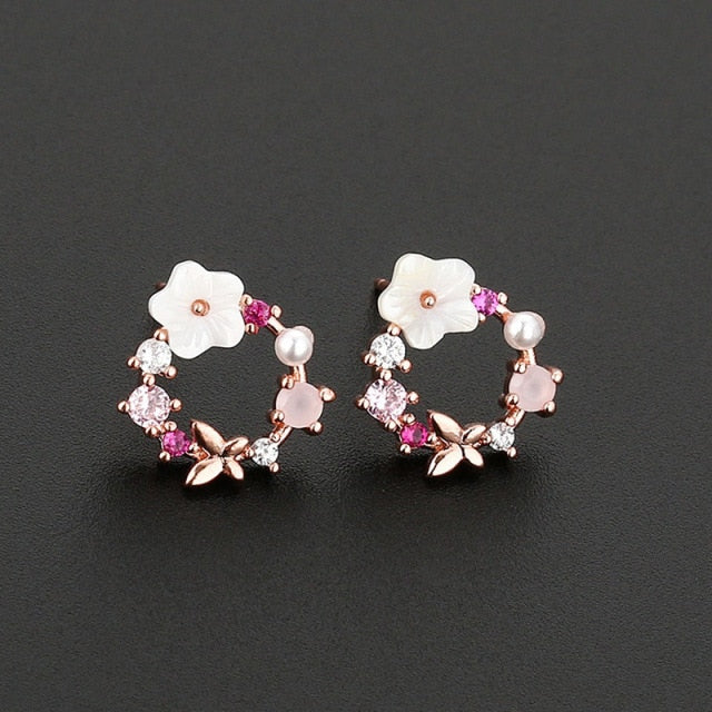 Classic Round Pink Green Crystal Earrings