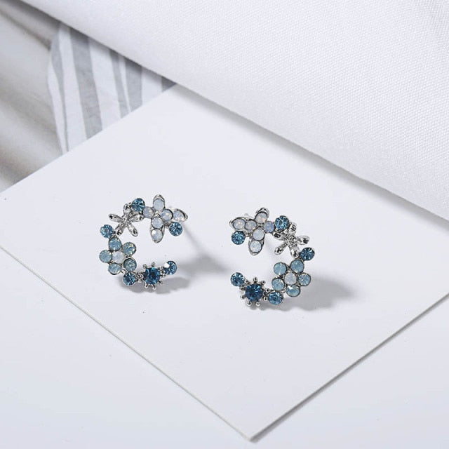 Classic Round Pink Green Crystal Earrings