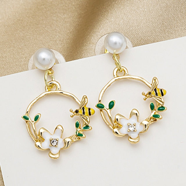 Classic Round Pink Green Crystal Earrings