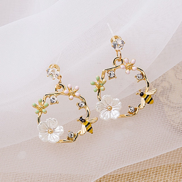 Classic Round Pink Green Crystal Earrings